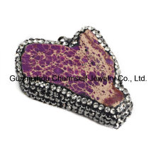 Hot Sale Freeform Imperial Jasper Precious Gemstone Pendants with Pave Rhinestone